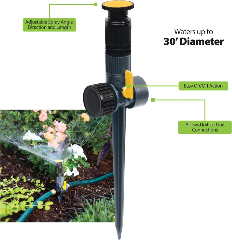 Melnor 65185AMZ Multi-Adjustable Spike Sprinkler, 3-Pack W/Quick Connect Bundle, Flow Through Base, Black, Grey, Yellow - Image 5